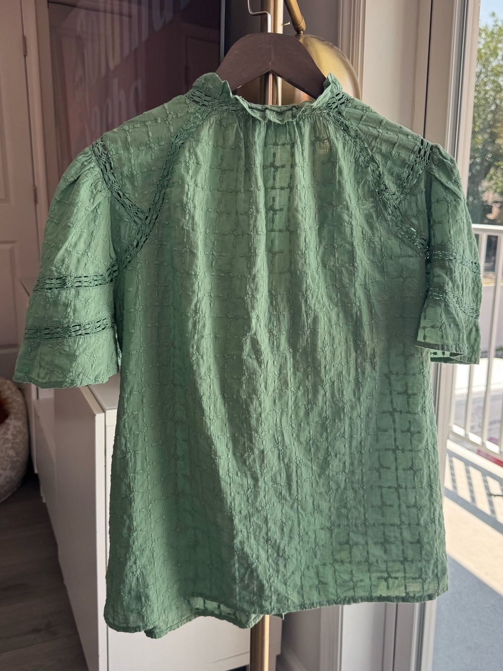 ba&sh Baria Blouse in Green Lace Trim Eyelet Puff Sleeve | 1 - Picture 6 of 6